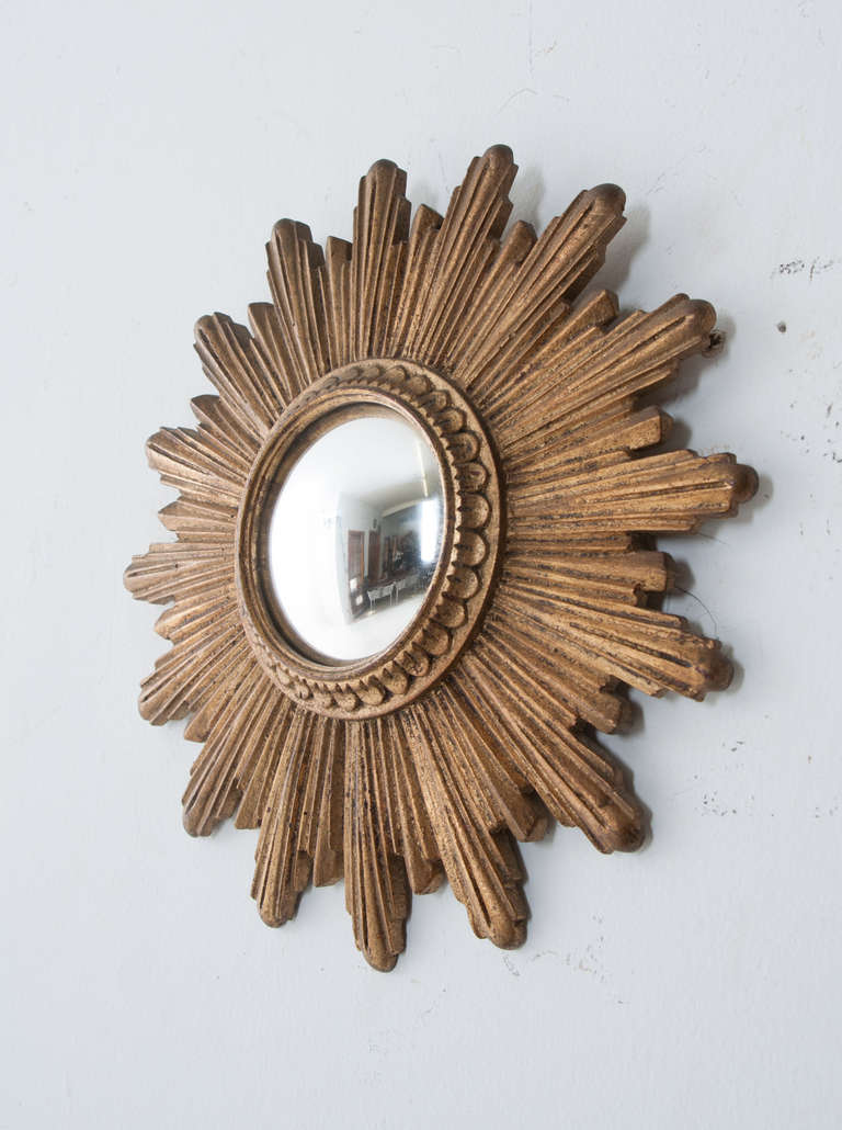 Mid-20th Century French Petite Gold Gilt Starburst Convex Mirror