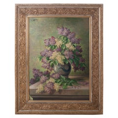 G. Corbier Oil Painting of Lilac Flowers with Carved Gilt Frame