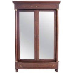 French 19th Century Empire Mahogany Mirror-Front Armoire