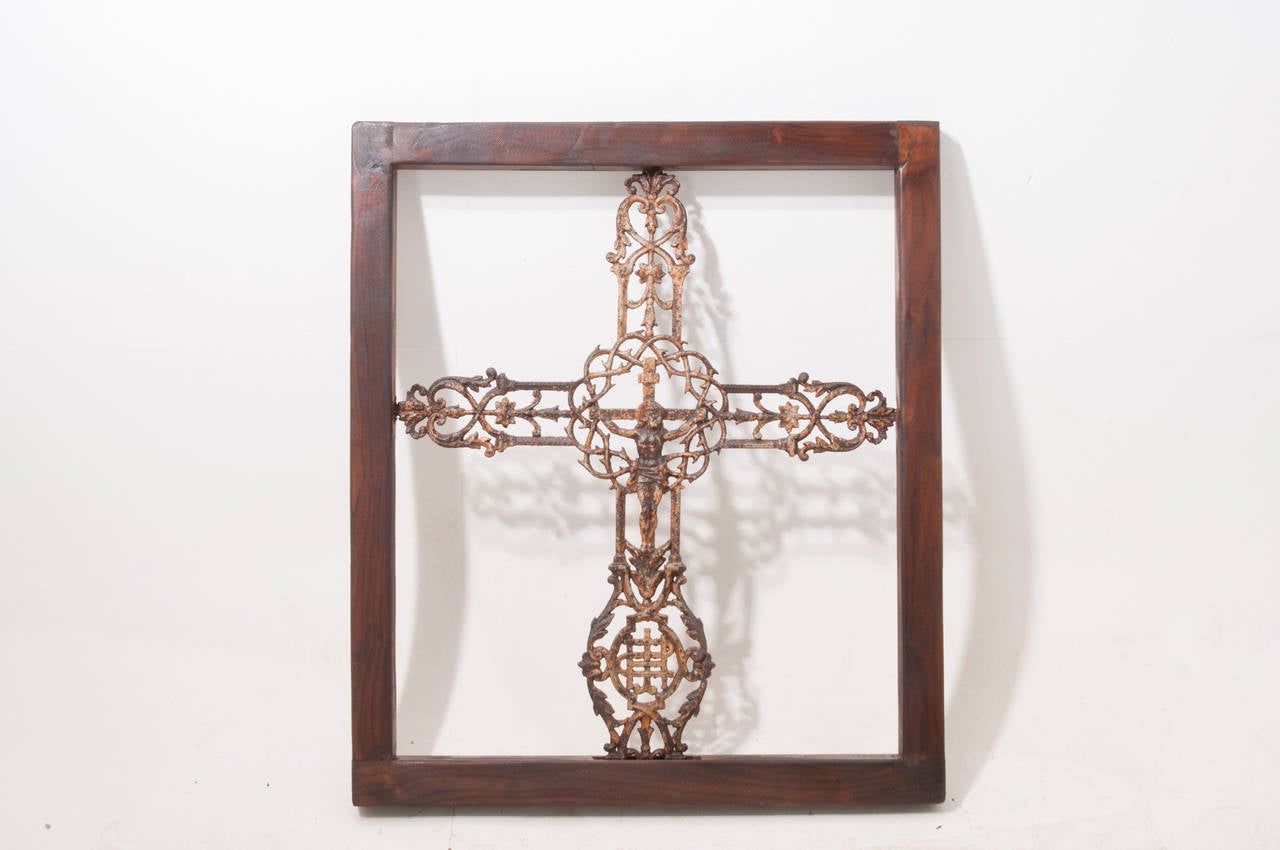 French Iron Painted Cross and Walnut Frame 3
