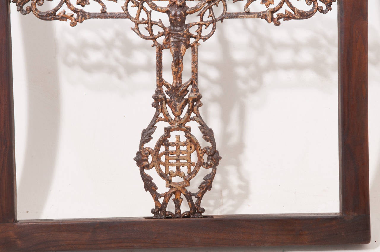 French Iron Painted Cross and Walnut Frame 1