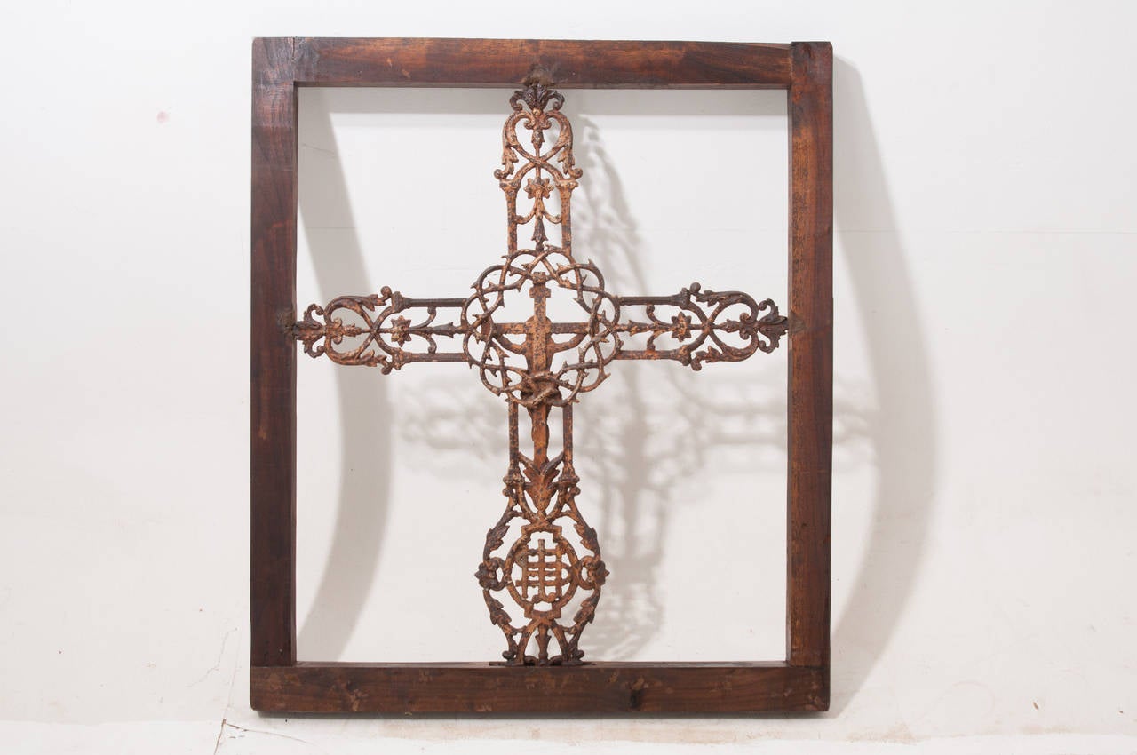 French Iron Painted Cross and Walnut Frame 2