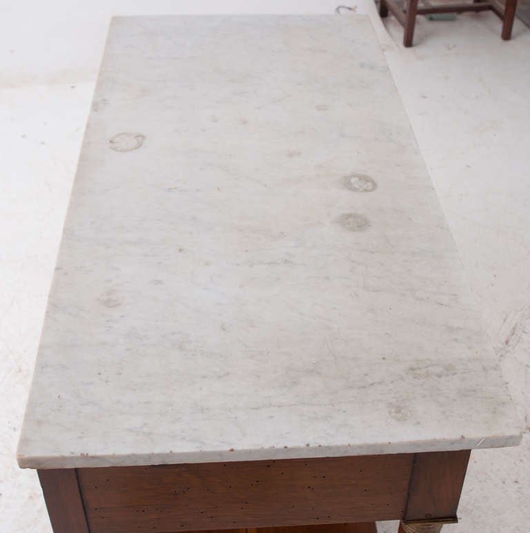 French Empire Walnut Console With White Marble Top