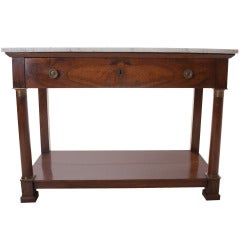 French Empire Walnut Console With White Marble Top