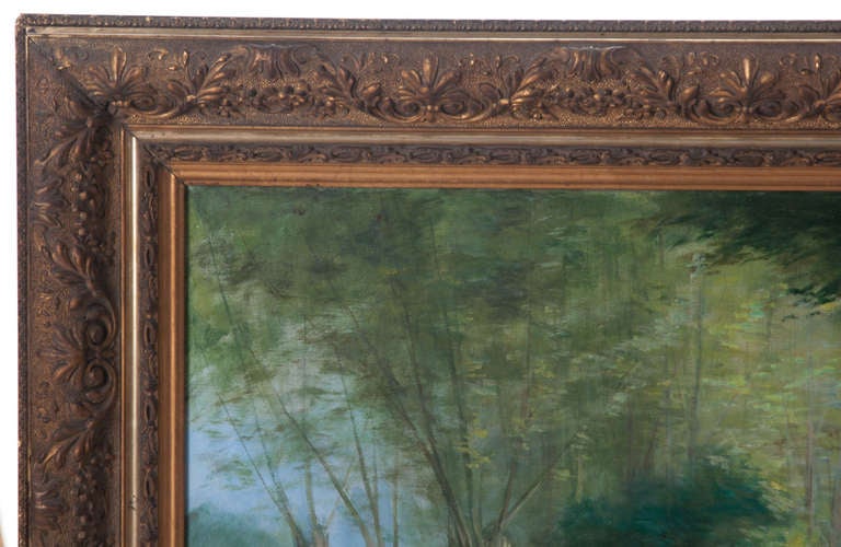 Large Framed Painting of Shaded French Canal