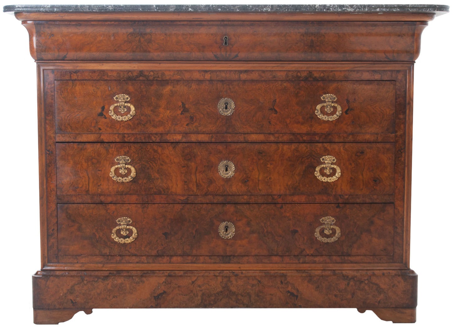 French Burled Walnut & Marble Louis Philippe Commode