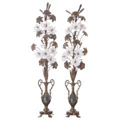 Pair of 19th Century Metal & Glass Altar Flowers
