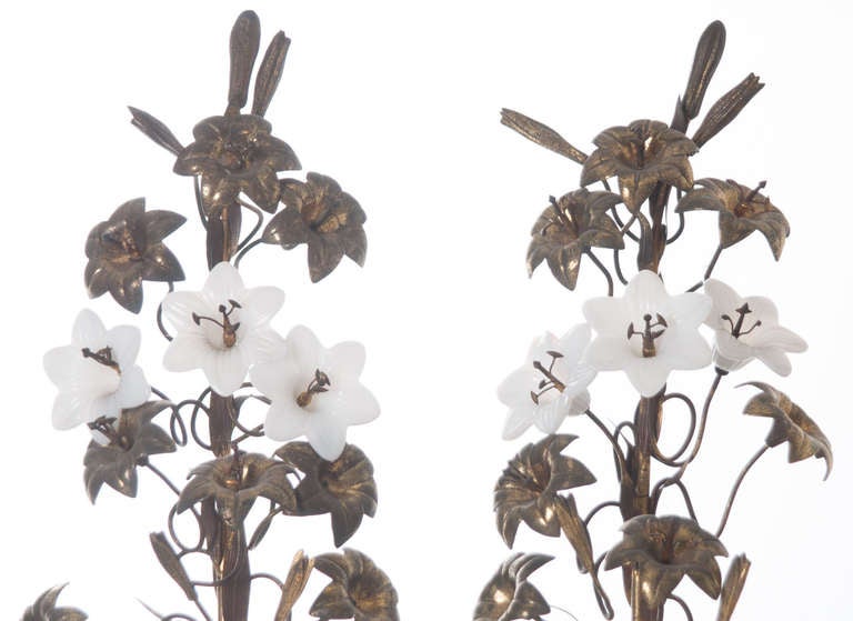 Pair of 19th Century Metal & Glass Altar Flowers