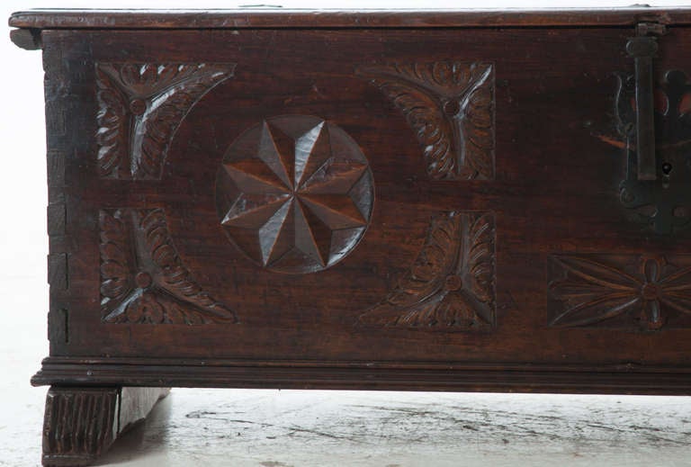 Spanish 18th Century Carved Trunk  1