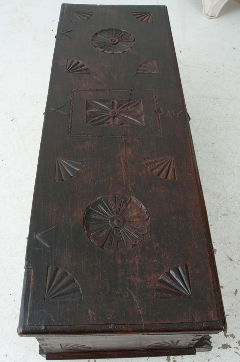 Spanish Colonial Spanish 18th Century Carved Trunk 