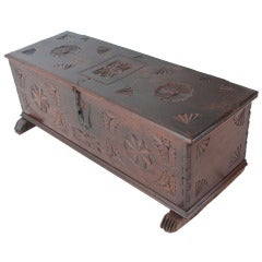 Antique Spanish 18th Century Carved Trunk 