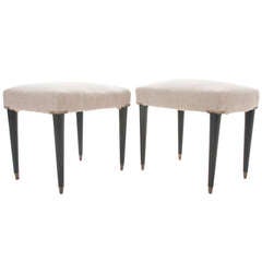 English Pair of Art Deco Stools with New Upholstery