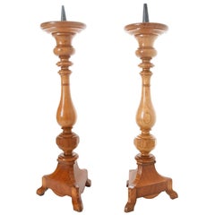 French Pair of 19th Century Turned Wood Candlesticks