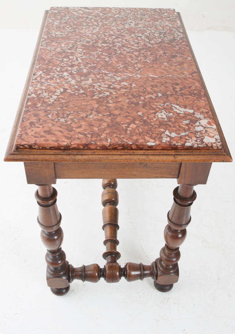 French 19th Century Marble Top & Turned Walnut Table 2