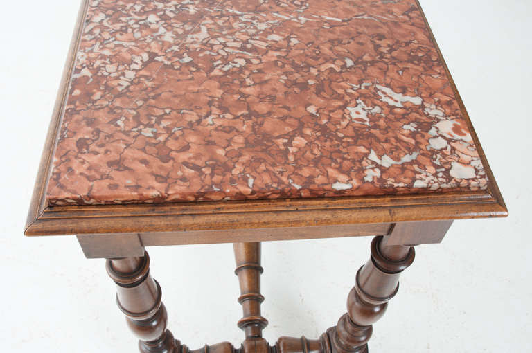 French 19th Century Marble Top & Turned Walnut Table 3