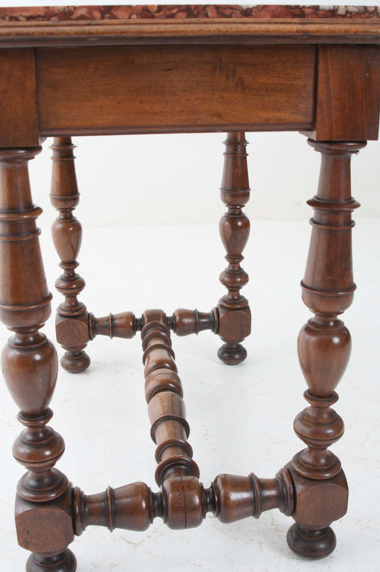 French 19th Century Marble Top & Turned Walnut Table 6