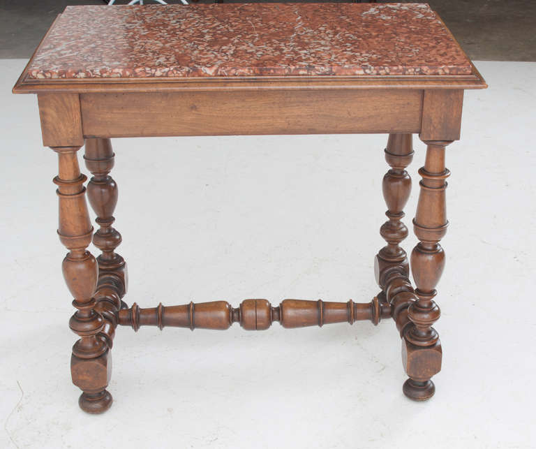 French 19th Century Marble Top & Turned Walnut Table 5