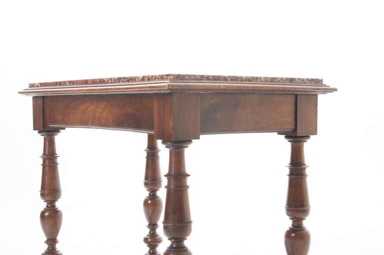 French 19th Century Marble Top & Turned Walnut Table 1