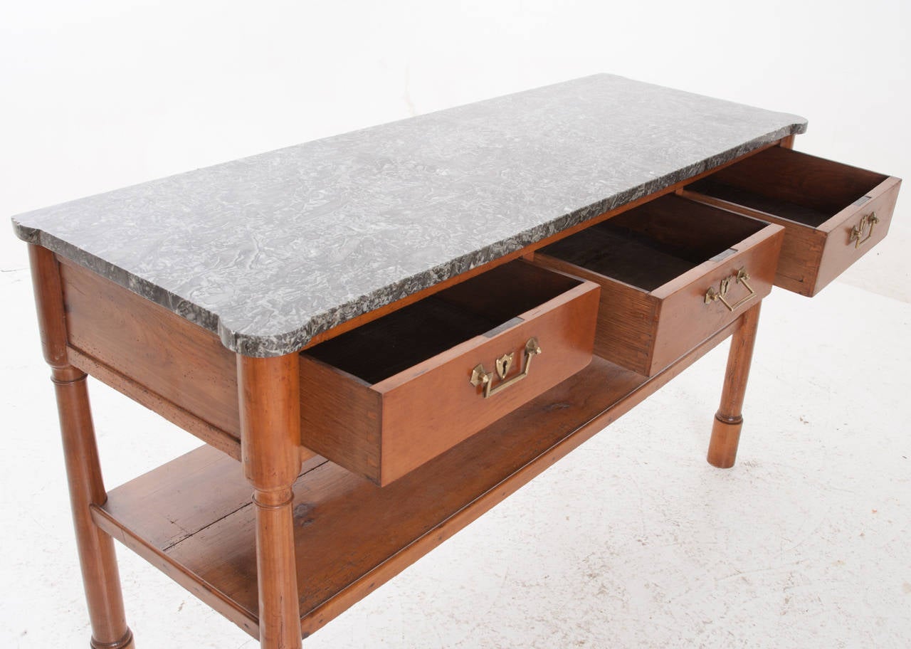 French 19th Century Cherry and Marble-Top Server In Good Condition In Baton Rouge, LA