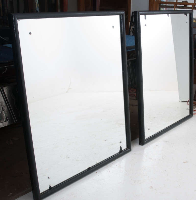 Art Deco French 1930's Pair of Black Painted Bistro Mirrors