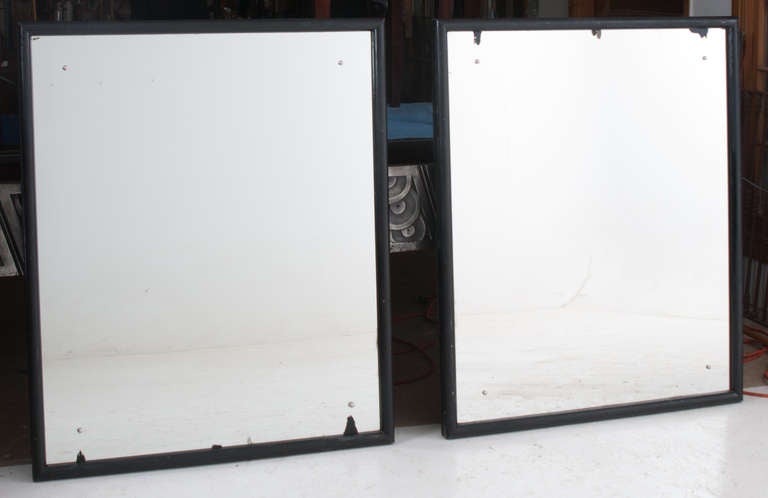 French 1930's Pair of Black Painted Bistro Mirrors In Good Condition In Baton Rouge, LA