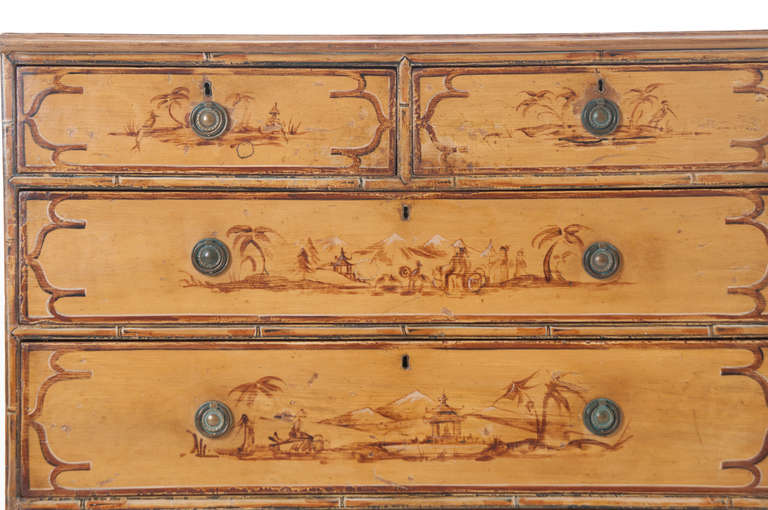 English, 19th Century Painted Pine Chest with Oriental Influence 1