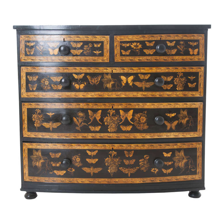 English Painted & Decoupage Chest with Butterfly and Flowers