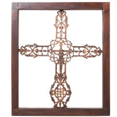 French Iron Painted Cross and Walnut Frame