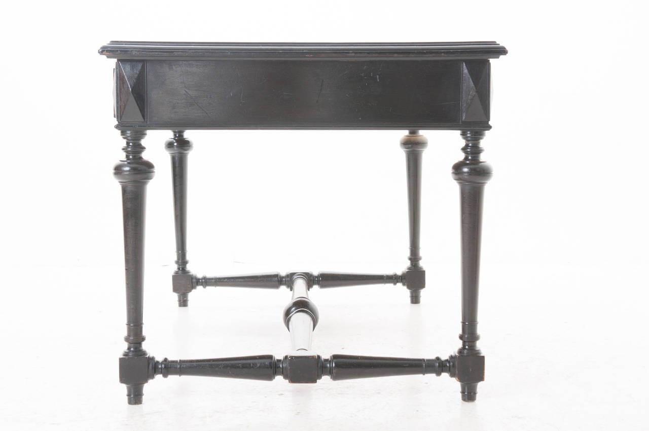 French 19th Century Ebonized & Leather Writing Desk 6