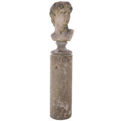 English Stone Bust on Round Pedestal