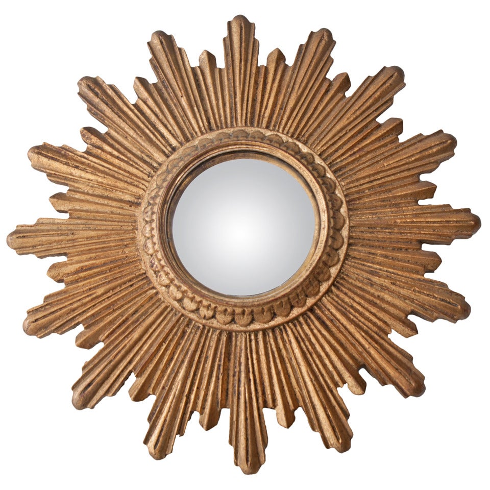 French Petite Gold Gilt Starburst Convex Mirror