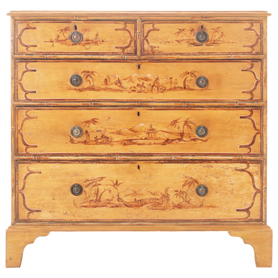 English, 19th Century Painted Pine Chest with Oriental Influence