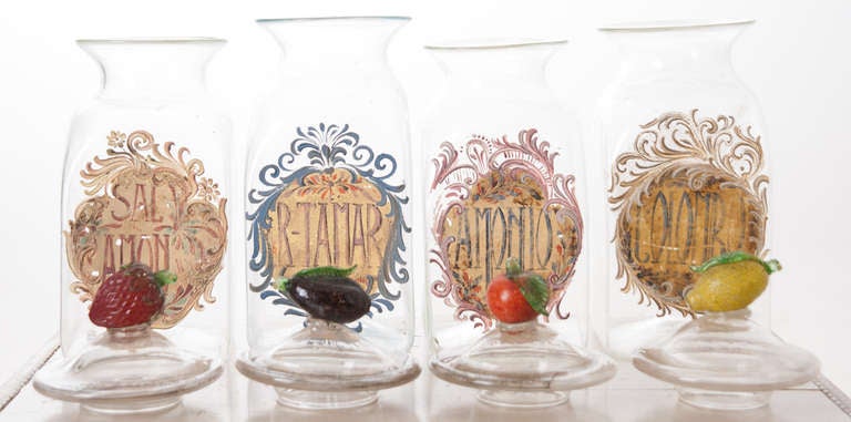 Italian 19th Century Handblown Glass Canisters, Set of Four