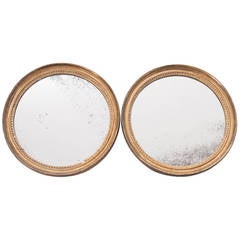 English Pair of 19th Century Gilt Round Mirrors