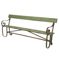 French Painted Metal and Wood Garden Bench