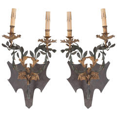 Pair of French Trumeau Sconces with Custom Shield Backplates