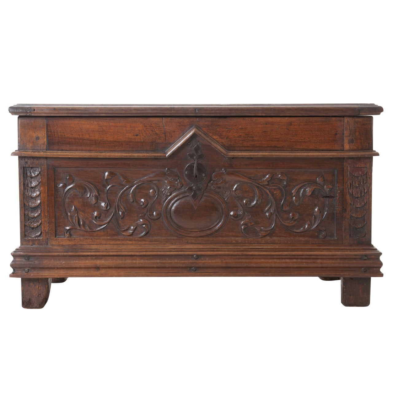 French 19th Century Carved Coffer Trunk