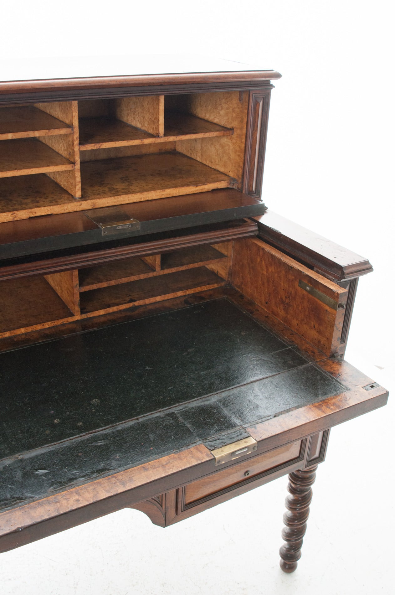 Leather French 19th Century Barley Twist Fold Down Desk For Sale