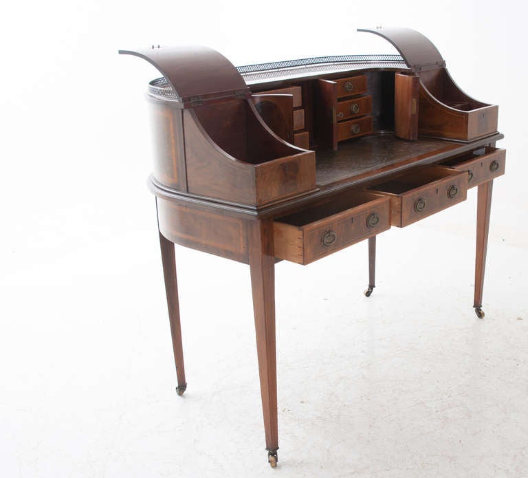 Brass English 19th Century Mahogany, Satinwood and Ebony Carlton Desk
