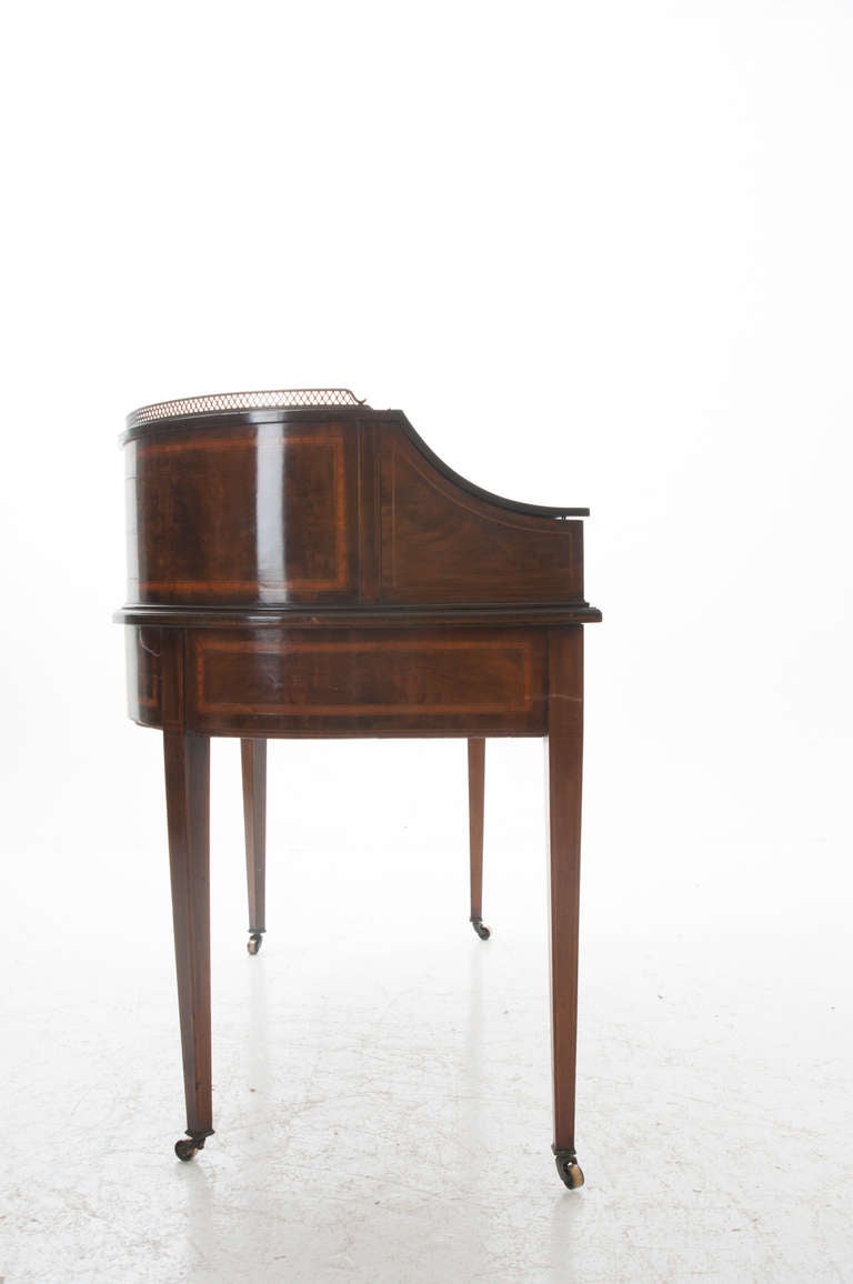 English 19th Century Mahogany, Satinwood and Ebony Carlton Desk 1