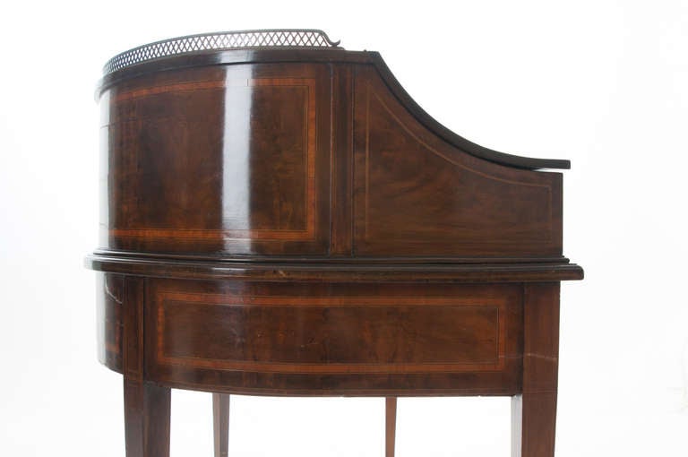 English 19th Century Mahogany, Satinwood and Ebony Carlton Desk 2