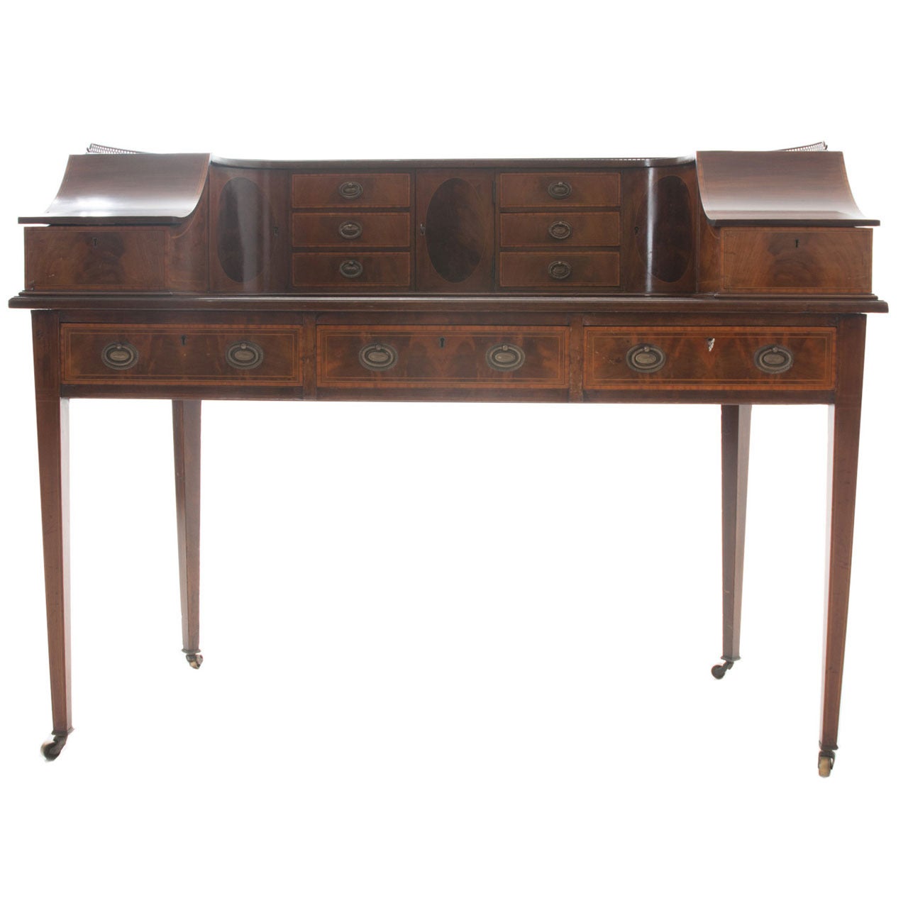English 19th Century Mahogany, Satinwood and Ebony Carlton Desk