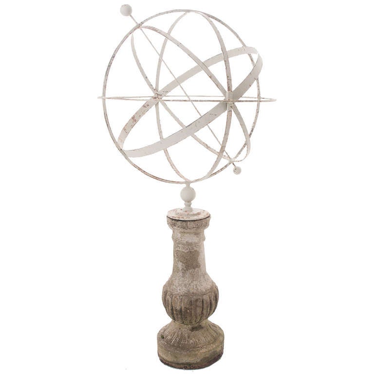 English Metal Armillary Sphere on Stone Pedestal at 1stDibs