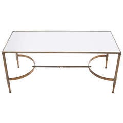 French 1930's Brass Low Table with New Mirror Top
