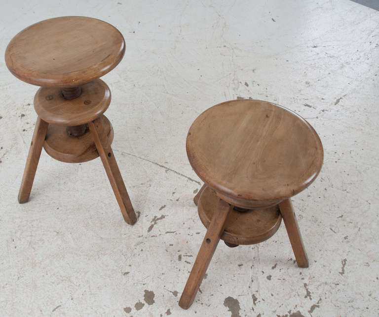 French Pair of 19th Century Adjustable Wood Stools
