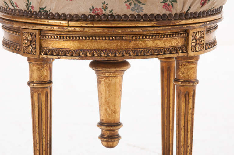 20th Century French Gold Gilt Louis XVI Style Adjustable Vanity Stool