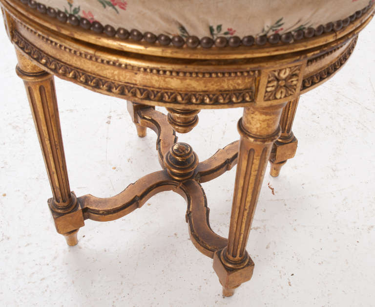 French Gold Gilt Louis XVI Style Adjustable Vanity Stool 5