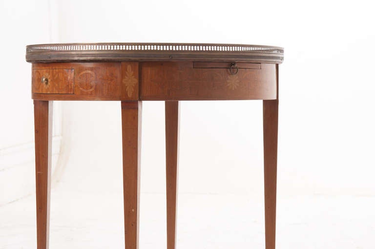 French 19th Century Mahogany Inlay & Marble Gueridon Table
