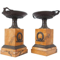 French 19th Century Empire Bronzed Urn on Marble French 19th Century Empire Bronzed Urn on Marble