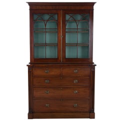 English 19th Century Mahogany Chest with Bookcase Top